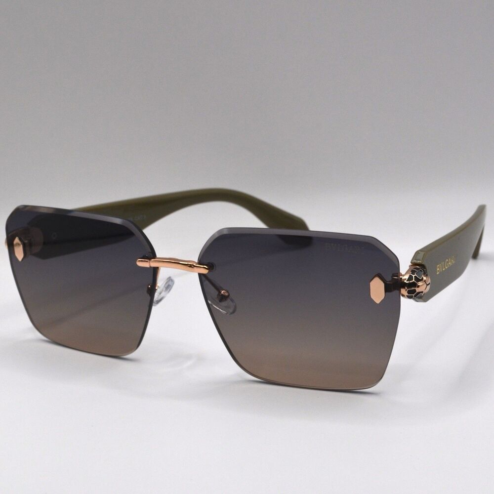 BVLGARI Women’s Rimless Sunglasses Sage Green Brown New 63-16-145 - Picture 15 of 15